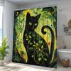 Artistic Black Cat Shower Curtain -Waterproof,Mildew-Resistant with Vibrant Green Swirls for a Unique and Stylish Bathroom Decor
