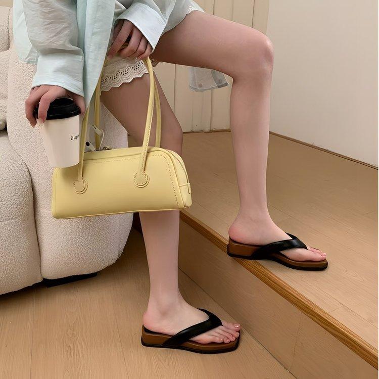 Spring and Summer Square Head Light Mouth Slippers Thick Heel Temperament Korean Version Casual Wedge Heel Sandals Fashion Women's Shoes Pinch Flip-fl
