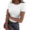 Ladies Slim Bottom T-shirt Fashion Casual Solid Colour Round Neck Pullover Short Sleeve Top