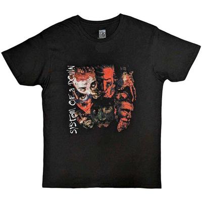 T-Shirt System Of A Down Volti Dipinti Nera Nuova