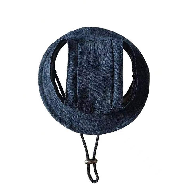 Fashion Sport Style Solid Linen Fabric Denim Color Adjustable Pet Sun Hats for Dogs Cats Summer Outdoor Protection