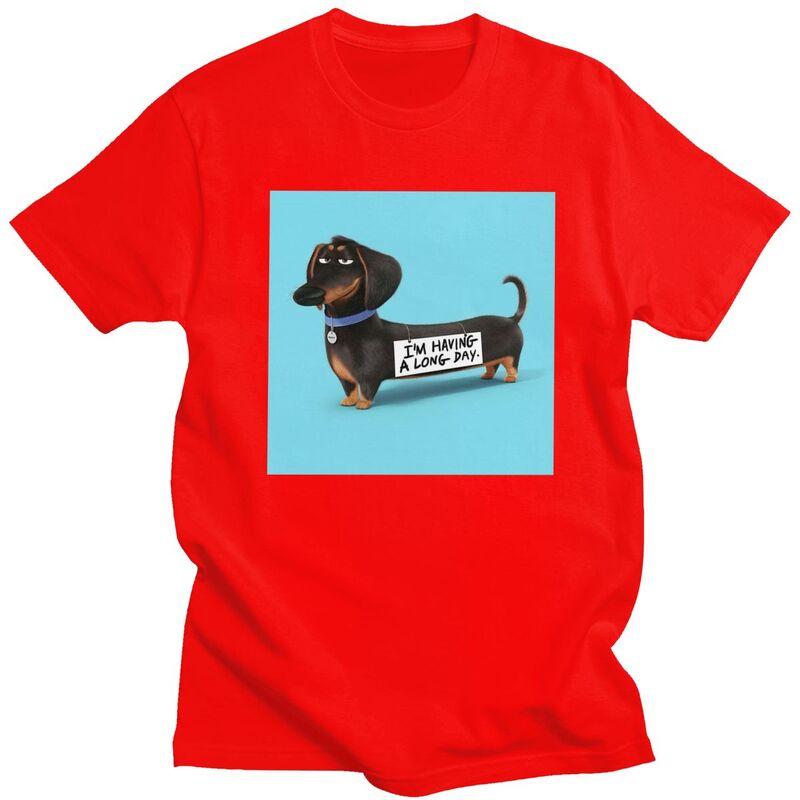 Мужская футболка Kawaii с таксой, короткий рукав, хлопковая футболка, повседневная, сосиска, барсук, такса, облегающая одежда S