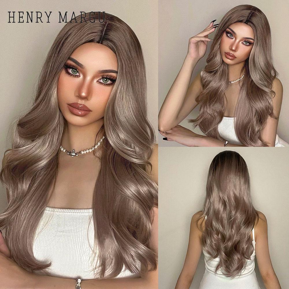HENRY MARGU Long Dark Red Synthetic Wig Brown To Red Ombre Natural Hair Wig for Women Christmas Wig Cosplaysalon Heat Resistant