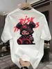 Men's Summer 100% Cotton Fashionable Casual Loose Tricks T-shirt Top with Red Splash Pattern Printed Round Neck Short Sleeve