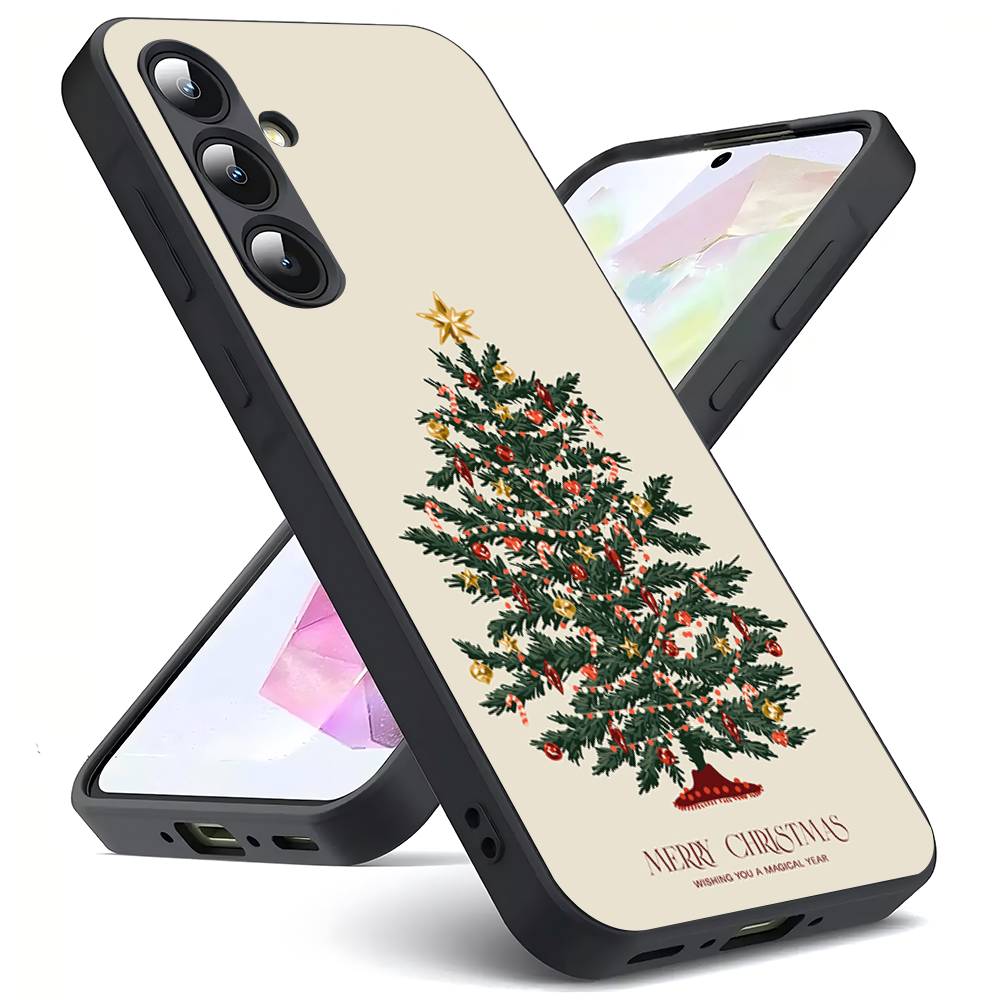 Merry Christmas Tree For Samsung Galaxy S25 S24 S23 Ultra S22 S21 Plus S20 Black Soft Silicone Protective Case