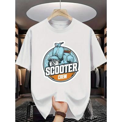 Europäische Größe Ein Stylisches Vintage Roller Print Kurzarm-T-Shirt, Essentiell für Street Fashion Und Fahrradbegeisterte