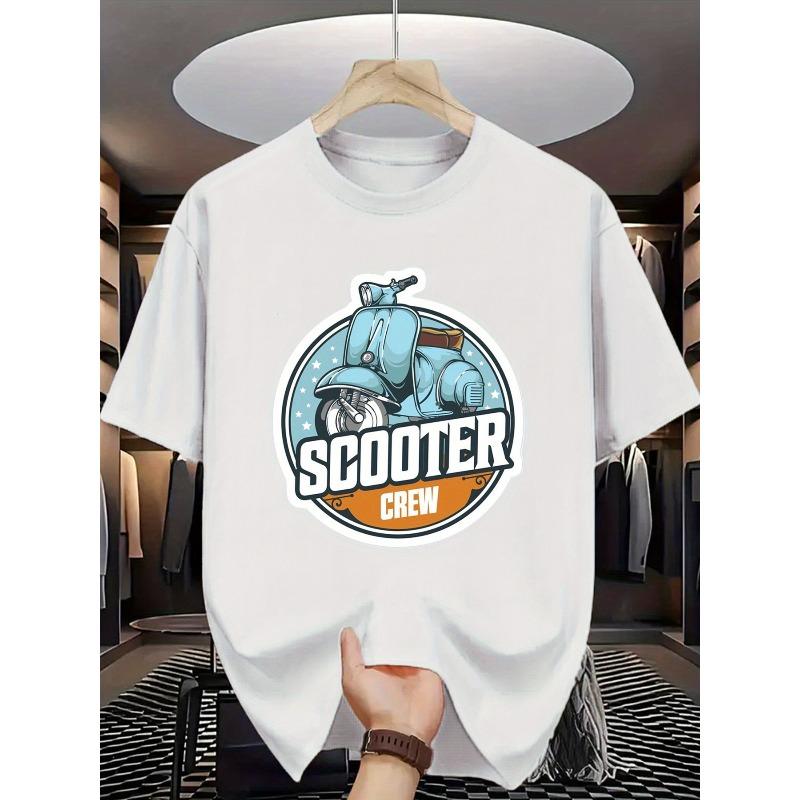 T-shirt a maniche corte con stampa di scooter vintage alla moda, taglia europea, essenziale per la moda di strada e gli appassionati di ciclismo
