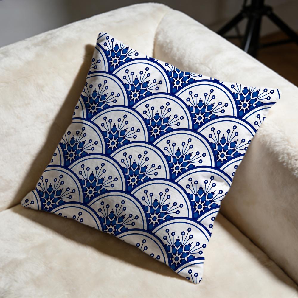 Blue and White Porcelain Cushion Cover Soft Decorative Pillow Case Suitable for Bedroom Sofa Car Travel Use