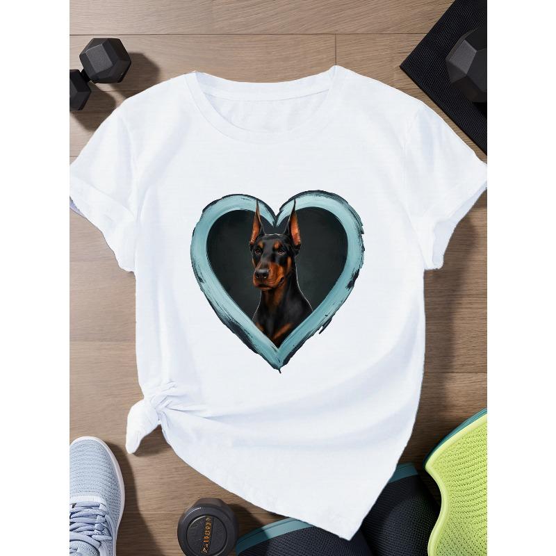 Европейский размер Доберман Пинчер в сердце Женская спортивная футболка большого размера с коротким рукавом S