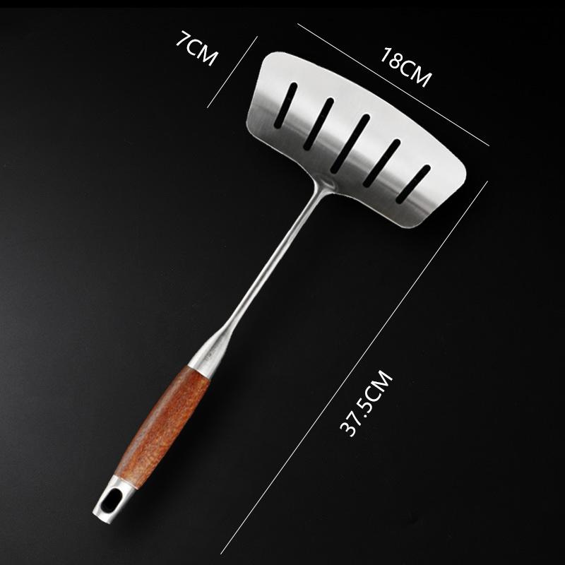 304 Stainless Steel Wood Handle Wide Fried Fish Spatulas Steak Shovel Fish Turner Slotted Beveled Kitchen Cooking Utensils