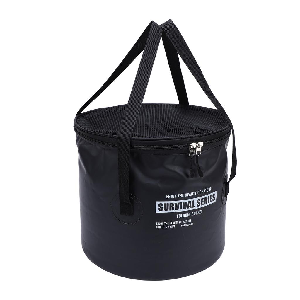 Cloth Folding Bucket with Mesh Pouch Portable Draining Basket Water Container for Outdoor Camping Fishing Car Washing