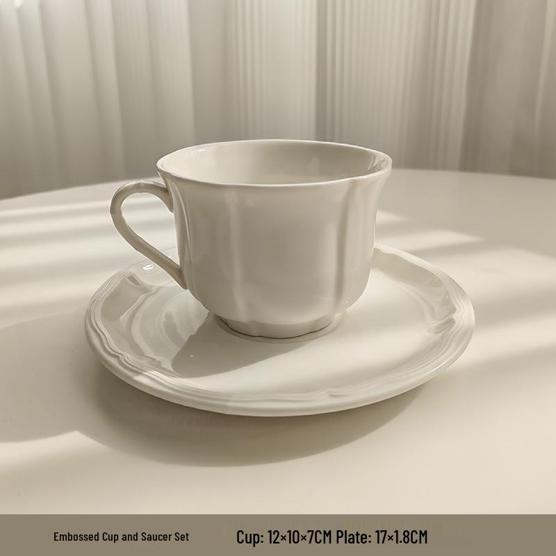 Tai Life French Retro White Embossed Ceramic Lace Plate for Breakfast & Dessert