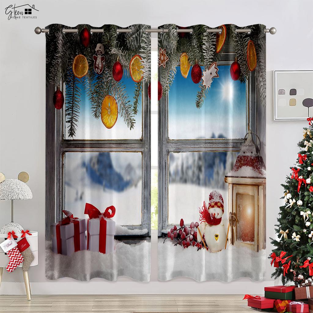 Christmas Decoration Curtains Christmas Tree Gift Living Room Bedroom Children's Room New Year Festival Polyester Fiber Curtains