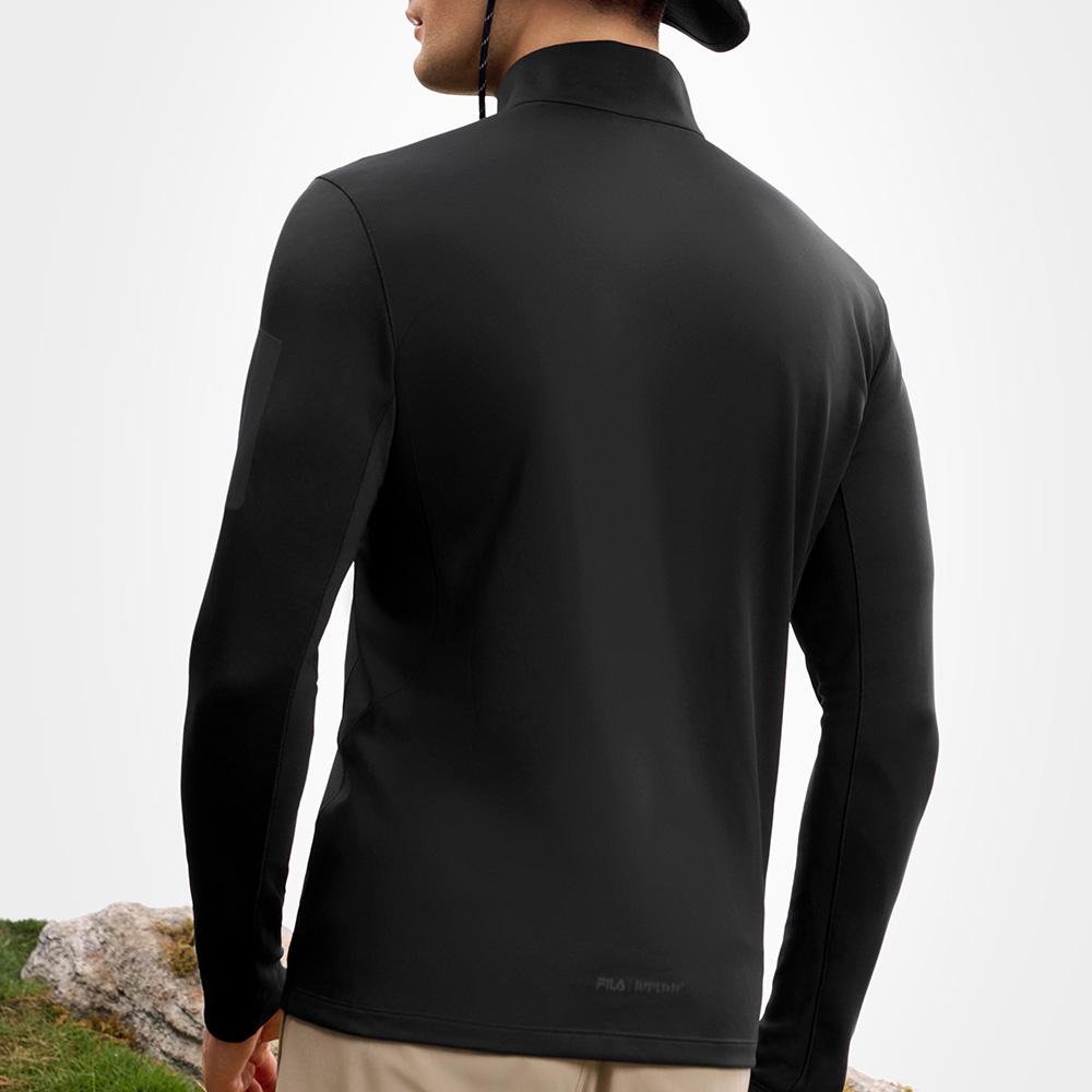 Fila Stand Collar Half-Zip Knitted Long Sleeve T-Shirt Men Tops Deep-Black A11M517209FBK