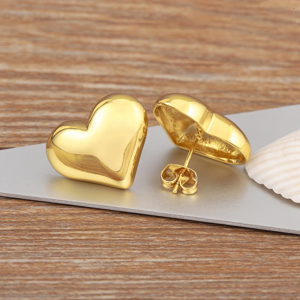 Nidin New Retro Copper Heart Shape Charm Stud Earrings S/L Size For Women Female Birthday Party Ear Jewelry Accessories Gifts