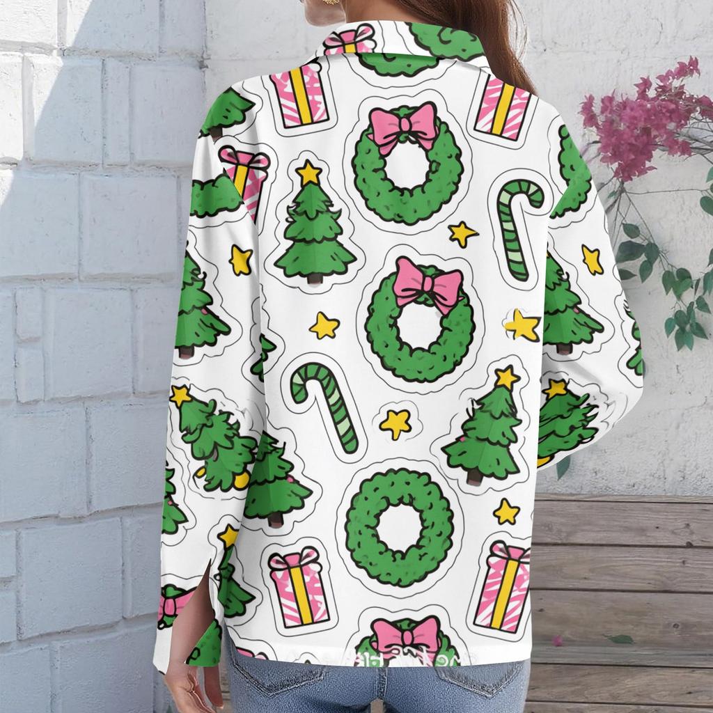 Women's Casual Christmas Print Long Sleeve Cardigan Top for Holiday Festive Wear
