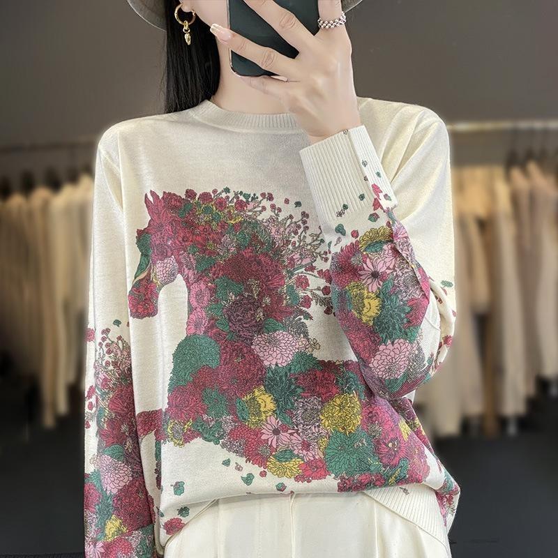 Spring And Autumn Women's 3D Printed Fashion Print T-shirt Long Sleeve Round Neck Regular Tops Holiday Weekend Clothing