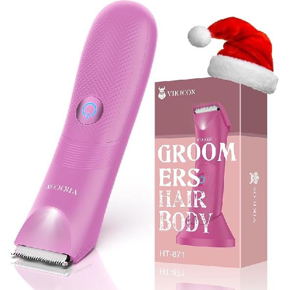 VIKICON Manscape Trimmer for Men - No Nicks Electric Razor-Shaver for Balls/Pubic/Groin/Legs/Chest Hair Removal w/Light & Ceramic Blade, IPX7 розовый