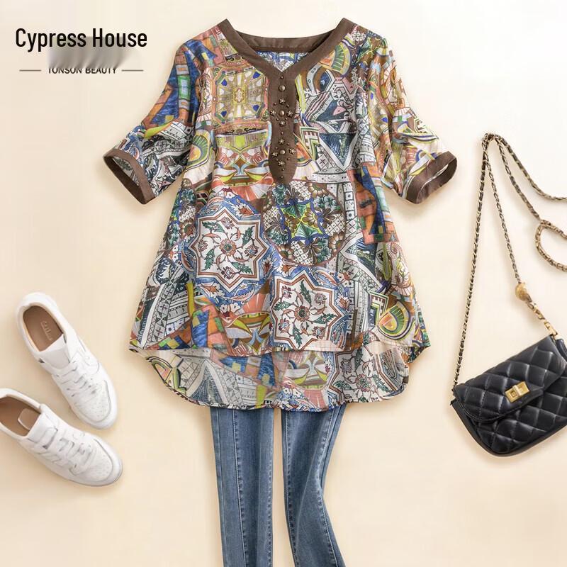 

Women s Printed High-Low Hem Resort Shirt S