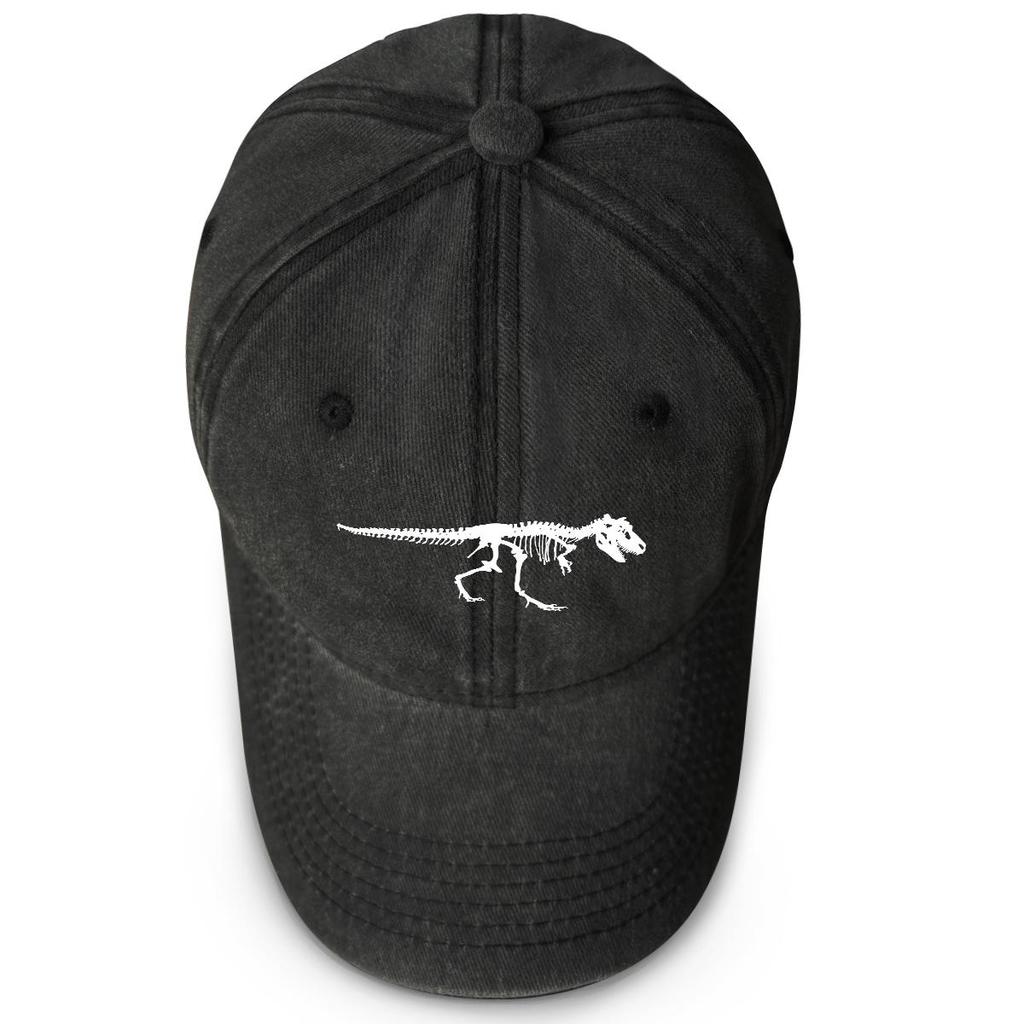 Skeleton Dinosaur Print Snapback Sun Hat, Animal Sports Hat Sun Protective Curved Brim Retro Solid Adjustable Baseball Cap