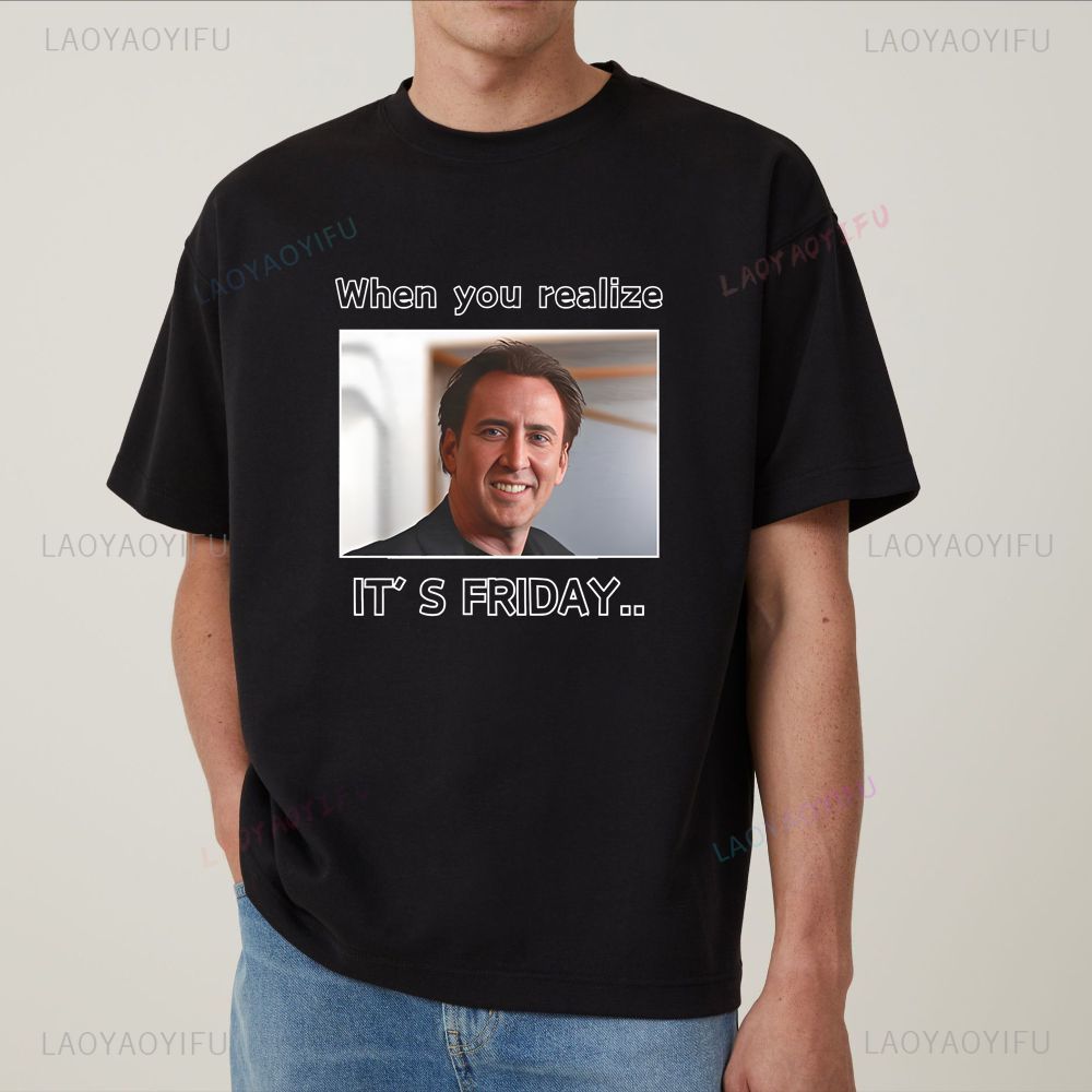 Nicolas Cage print T-shirt, original streetwear short-sleeved shirt suitable for both men and w