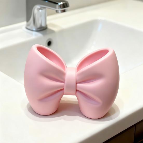 Pink Bow Toothbrush Holder 3D Printed Bow-Knot Shaped Organizer for Toothbrushes Toothpaste Makeup Brushes Multi-Functional Countertop Caddy