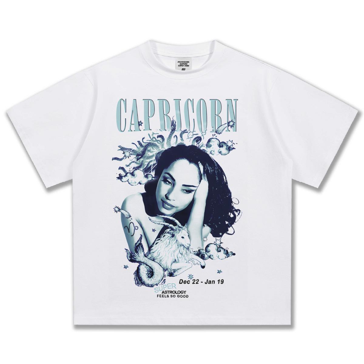 

Capricorn Astrology Graphic TShirt Unisex Oversized Casual Cotton Short Sleeve Vintage Zodiac Streetwear Fashion Top M