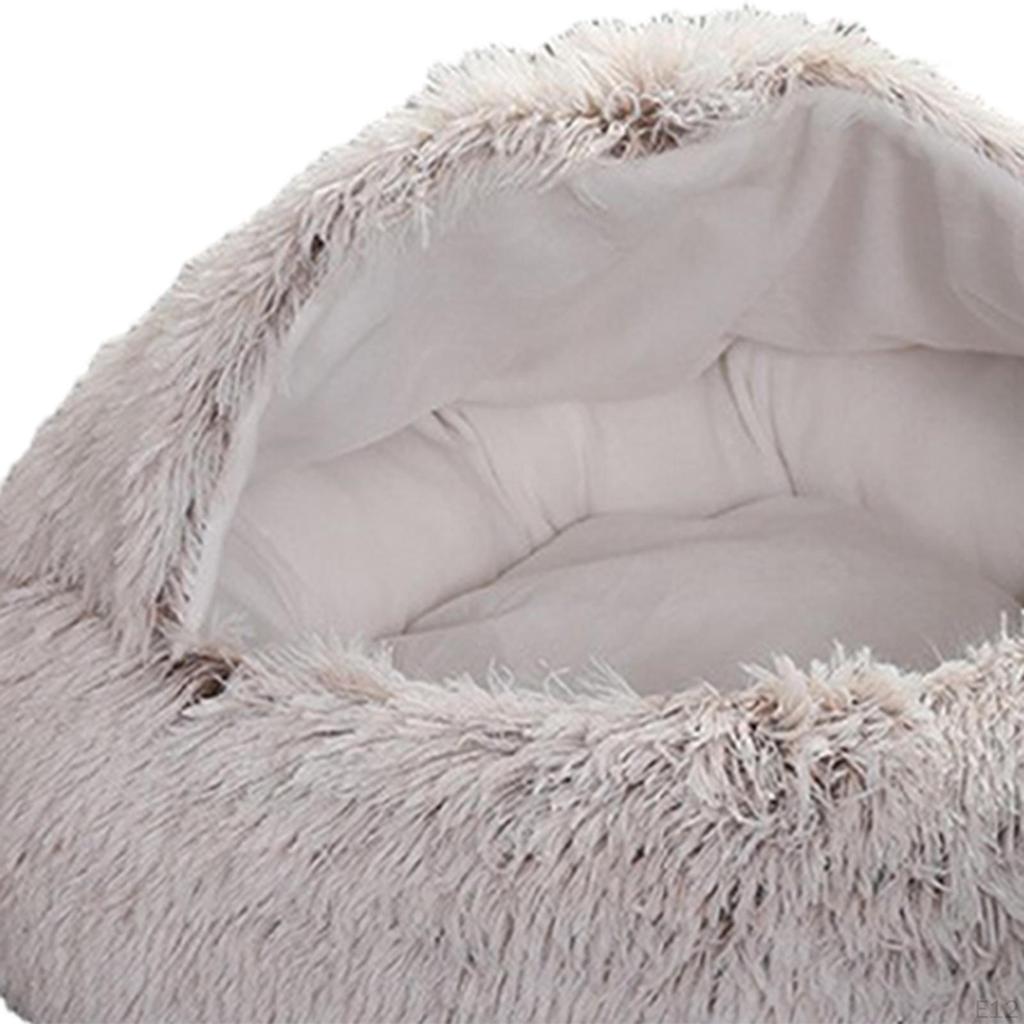 Cat Bed Plush Hooded Cave for Indoor Cats or Small Dog Beds, Doughnut Calm