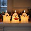 Safe Decorative Night Lights Halloween Ghost Flameless Candle, Cute Holding BOO Letter Tealight, Battery Operated Candles LED Flickering Light