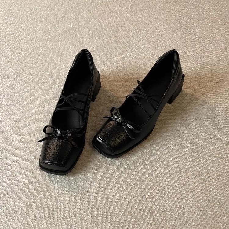 

Versatile Mary Jane Small Leather Shoes Women s Summer 2025 Black French Bow Soft Leather Instep High Single Shoes Retro 34 чёрный