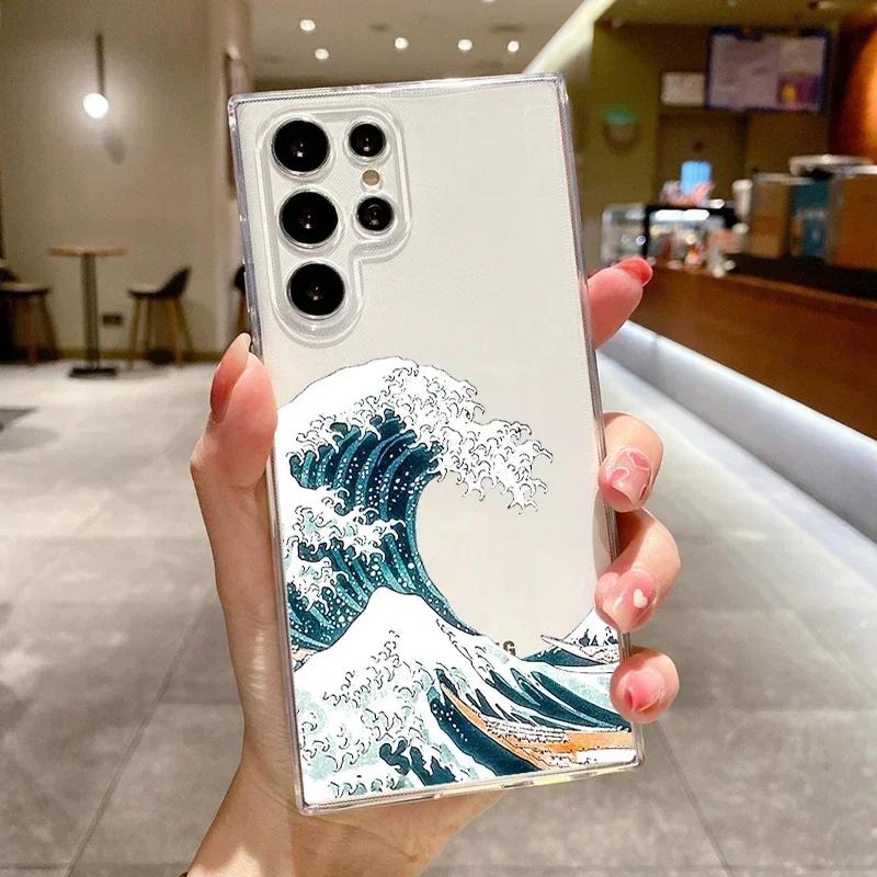 

Japanese Cartoon Anime Wave Phone Case For Samsung Galaxy S25 S24 S23 S22 Plus Ultra Clear Cover for Galaxy S24+ S23+ S22+ S25+ Galaxy S22