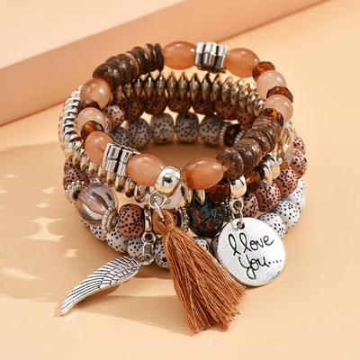 4 pezzi Bracciali Pendenti Albero della Vita Bohemien e Ala di Piuma - Bracciale Rigido da Coppia in Acrilico Fatto a Mano, Bracciali Bohemien Fatti a Mano Per Donna& Uomo