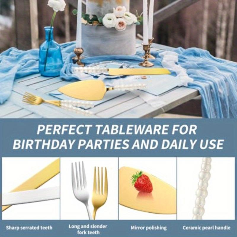 4pcs Elegant Wedding Cake Knife and Server Set with Pearl Ceramic Handles - Stainless Steel, Perfect for Cakes, Pies, and Special Occasions