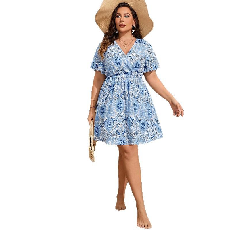 Summer Oversized Printed V-neck Dress - New Style for Slimming Down - Beach Vacation Long Dress