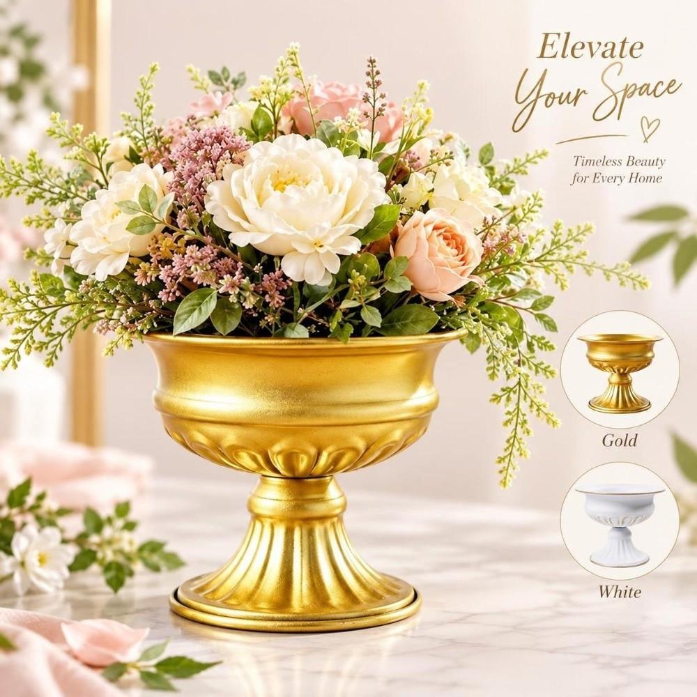 High-footed Design Urn-shaped Vase Metal Material Flower Pot Elegant Metal Vase Home Decor