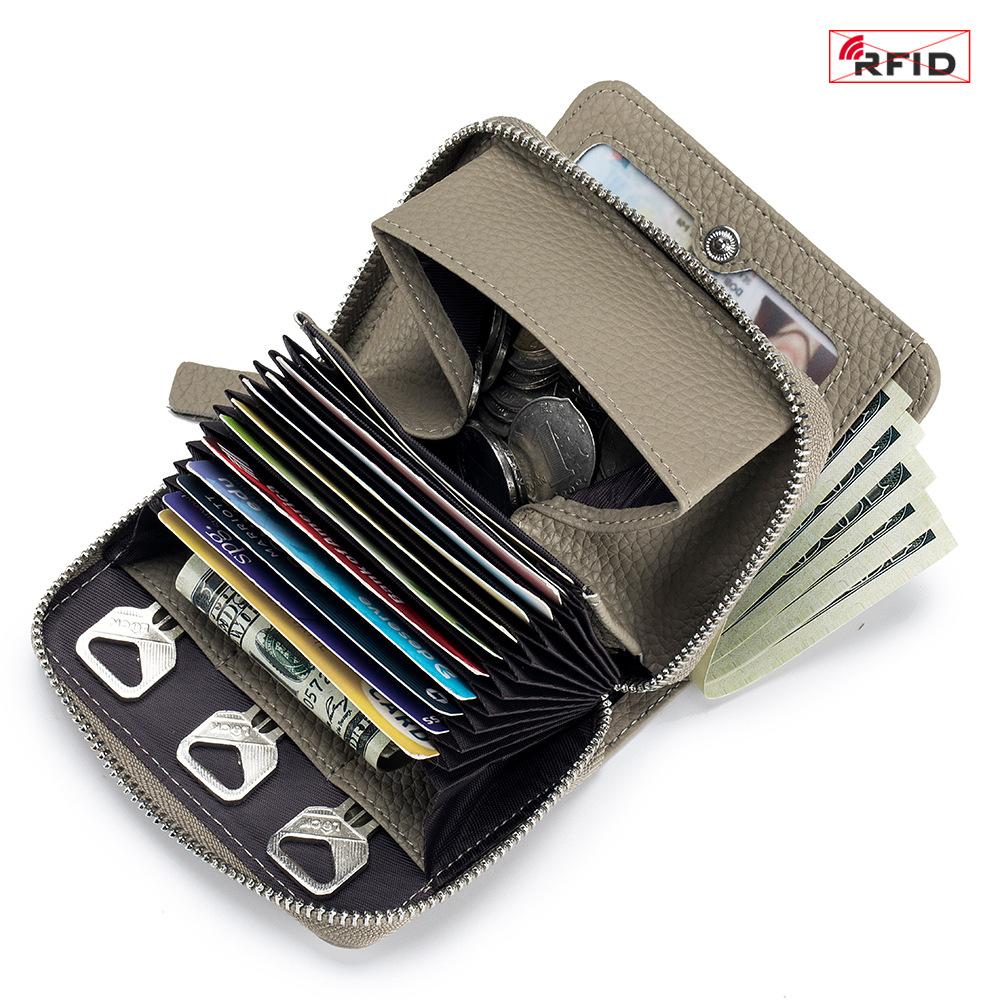 Neue einfache und multifunktionale kurze Geldbörse, Damen japanischer Stil erste Schicht Rindsleder Akkordeon-Kartenetui, großes Fassungsvermögen