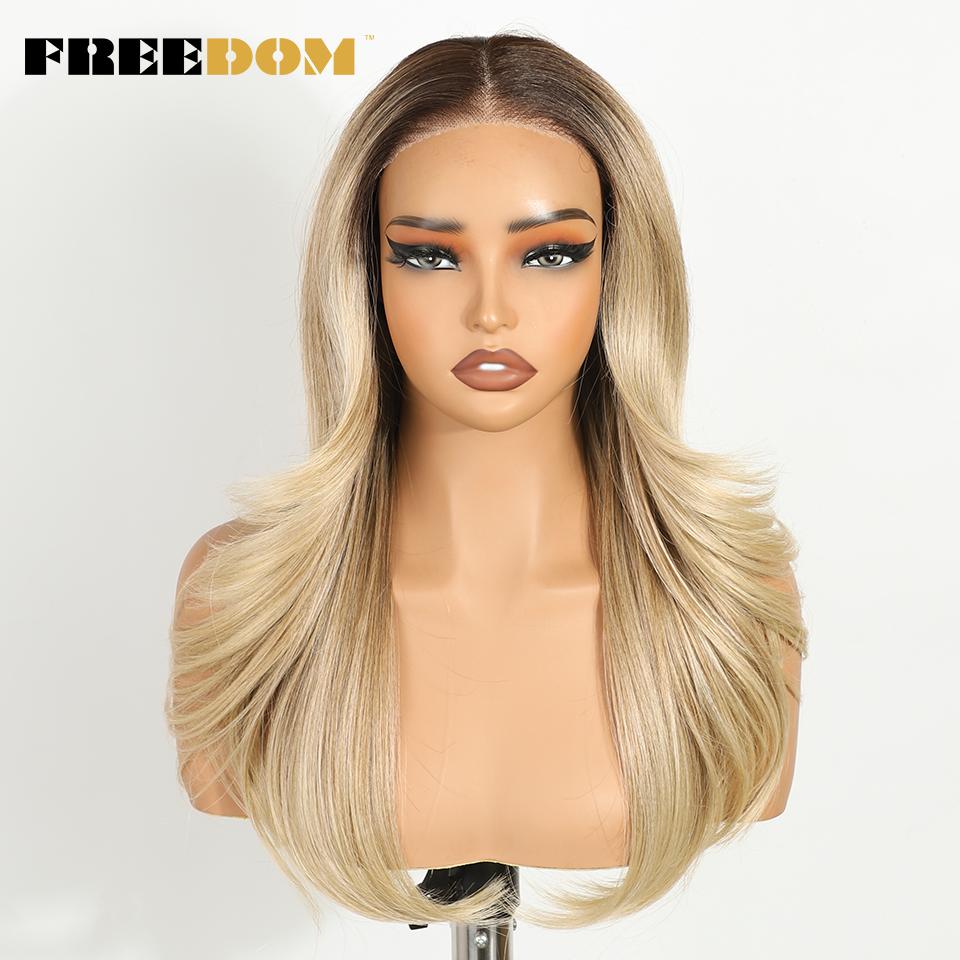 FREEDOM Synthetic Lace Front Wigs For Women 20" Ombre Blonde Wavy 6X4 Pre Plucked Wear And Go Glueless Pre-cut Layered Lace Wigs