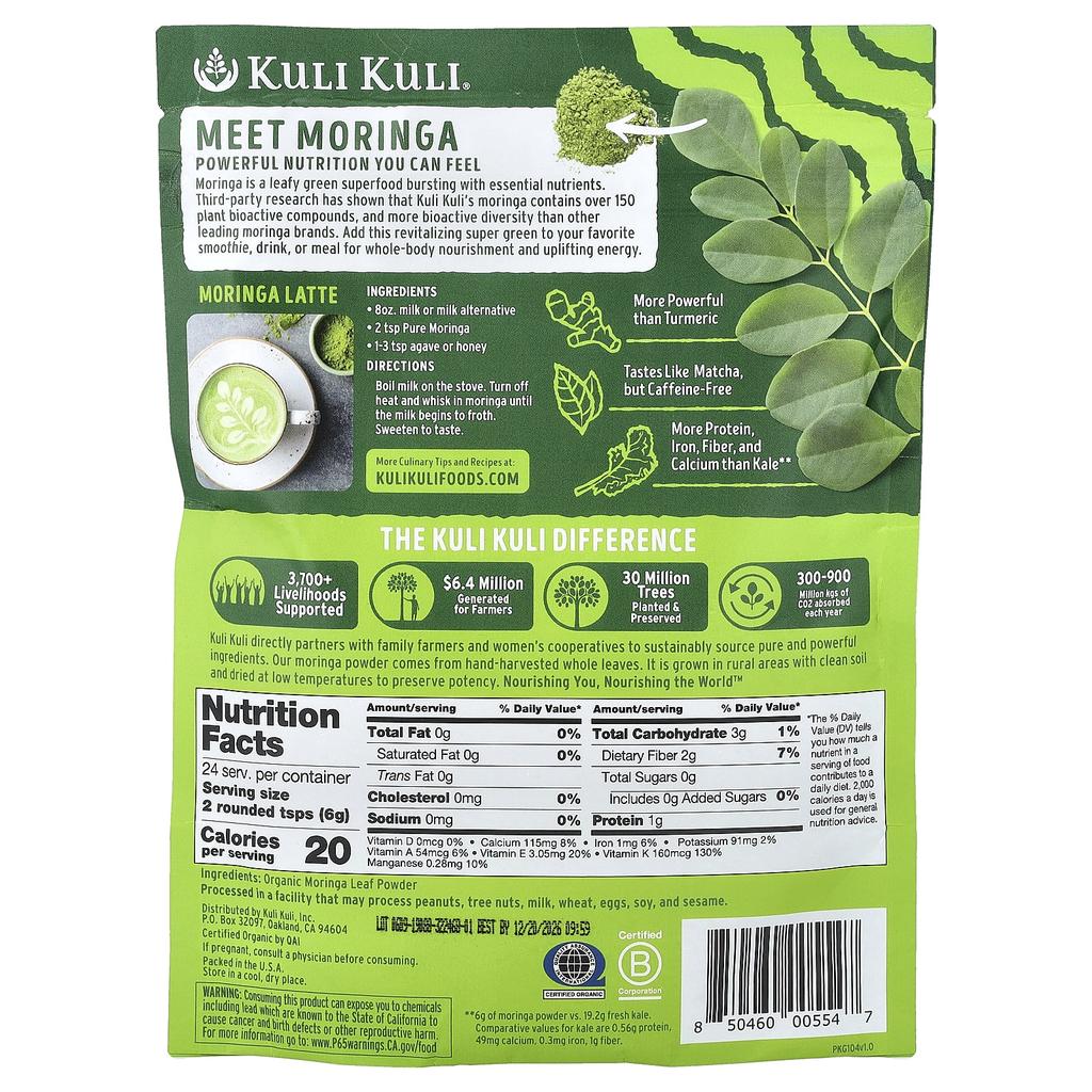 Kuli Kuli, Moringa Pura, Polvere Biologica Superfood Verde, 5 oz (144 g)