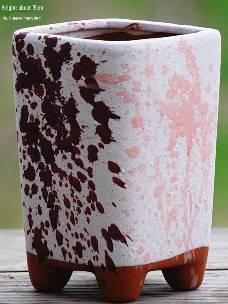 Handmade Terracotta Succulent Pot, Large Square with Gloss Glaze and Breathable Design.