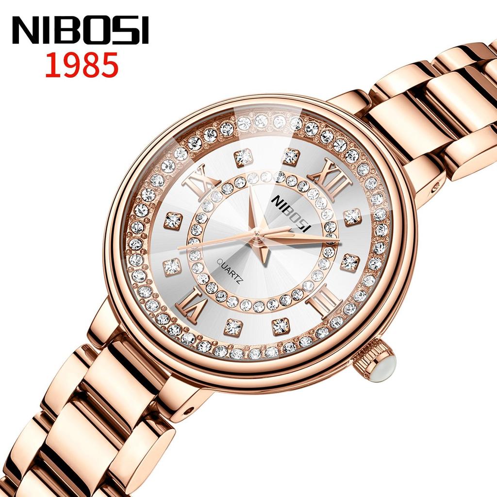 NIBOSI Diamond Dial Quartz Watch for Women Fashion Elegant Ladies Watches Stainless Steel Waterproof Women's Wristwatch