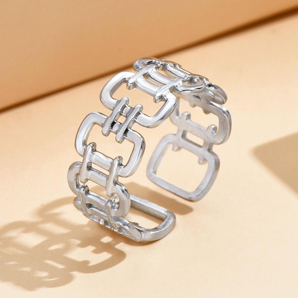Adjustable Geometric Titanium Steel Square Ring