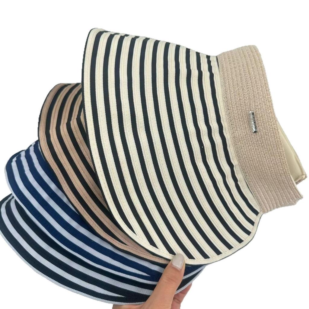 Striped grass-woven empty hat, spring/summer outdoor sun hat, women's European and American wraparound wide-brim sun protection hat