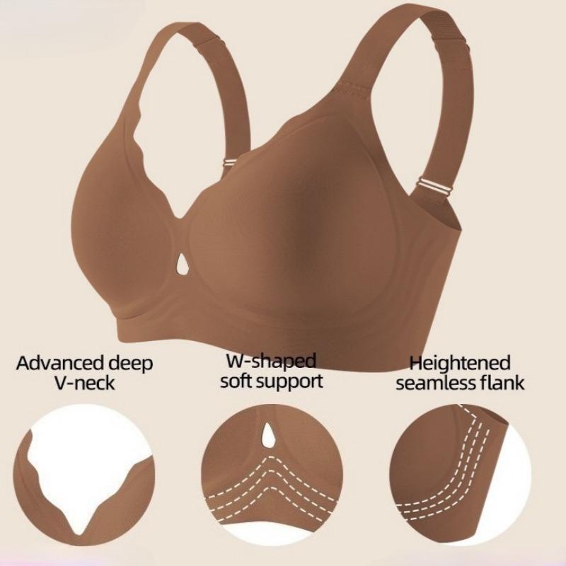 European Seamless Deep V Bra for Women Gathered Side Bust Coverage Anti-Sagging Daily Comfort Intimates