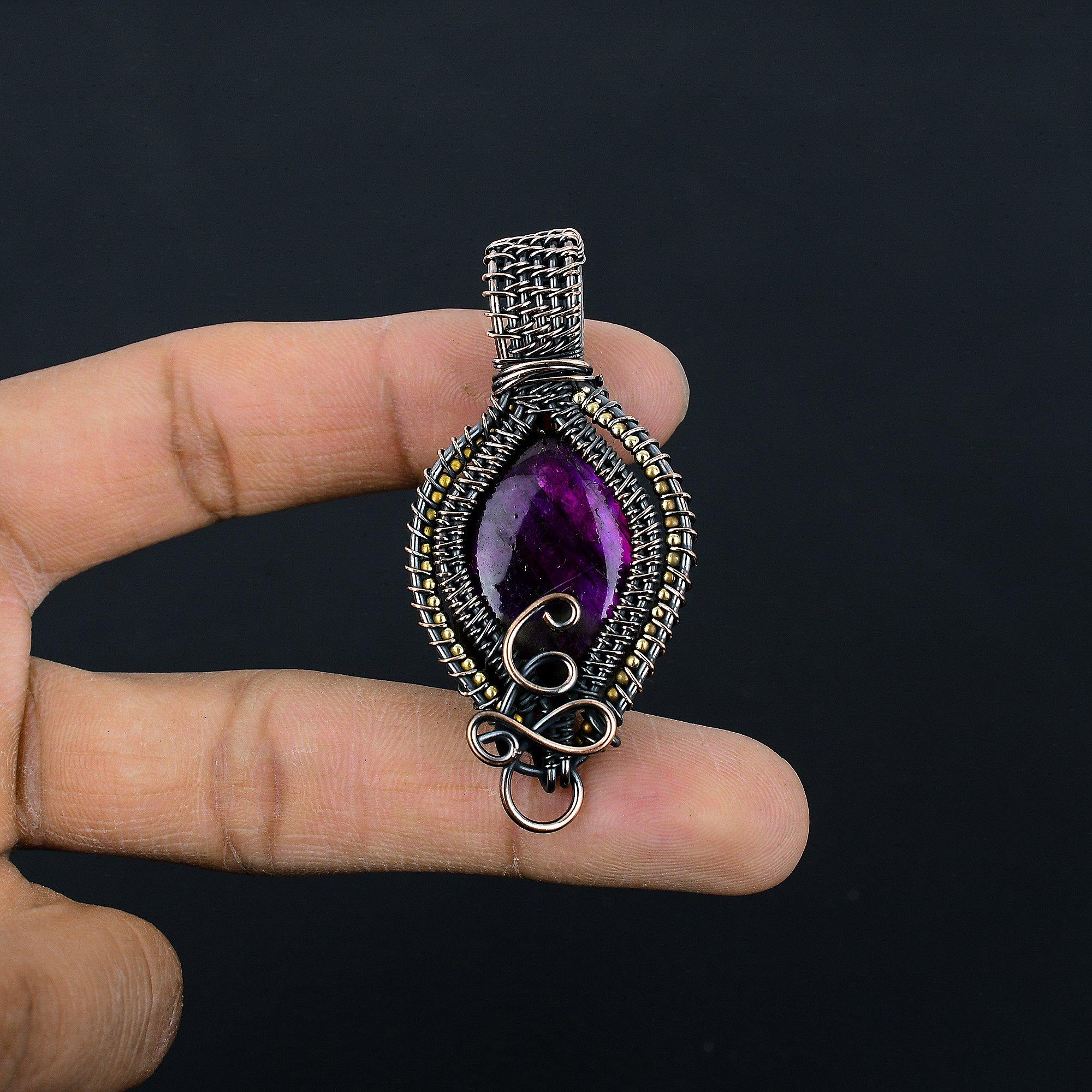 

Украшения из лабрадорита с фиолетовой вспышкой, Кулон, обернутый медной проволокой 999 пробы, Ювелирные изделия из драгоценных камней ручной работы, Подарки для жены, Совершенно новый кулон 2.55 Inches