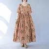 Short Sleeve Plus Size Cotton Vintage Floral New In Dresses for Women Casual Loose Long Summer Dress