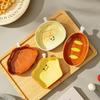 Cute bread-shaped ceramic sauce dish, cartoon smiley face condiment dish, creative kitchen dipping dish and snack dish tableware set.