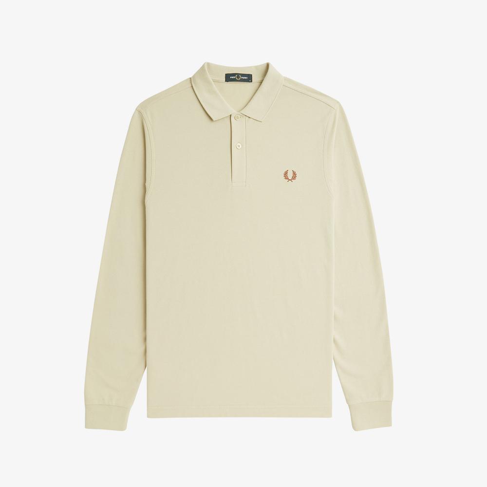 Fred Perry [M6006] Long Sleeve Plain Fred Perry Shirt - Oatmeal/Whiskey Brown Afpm2436006-W69
