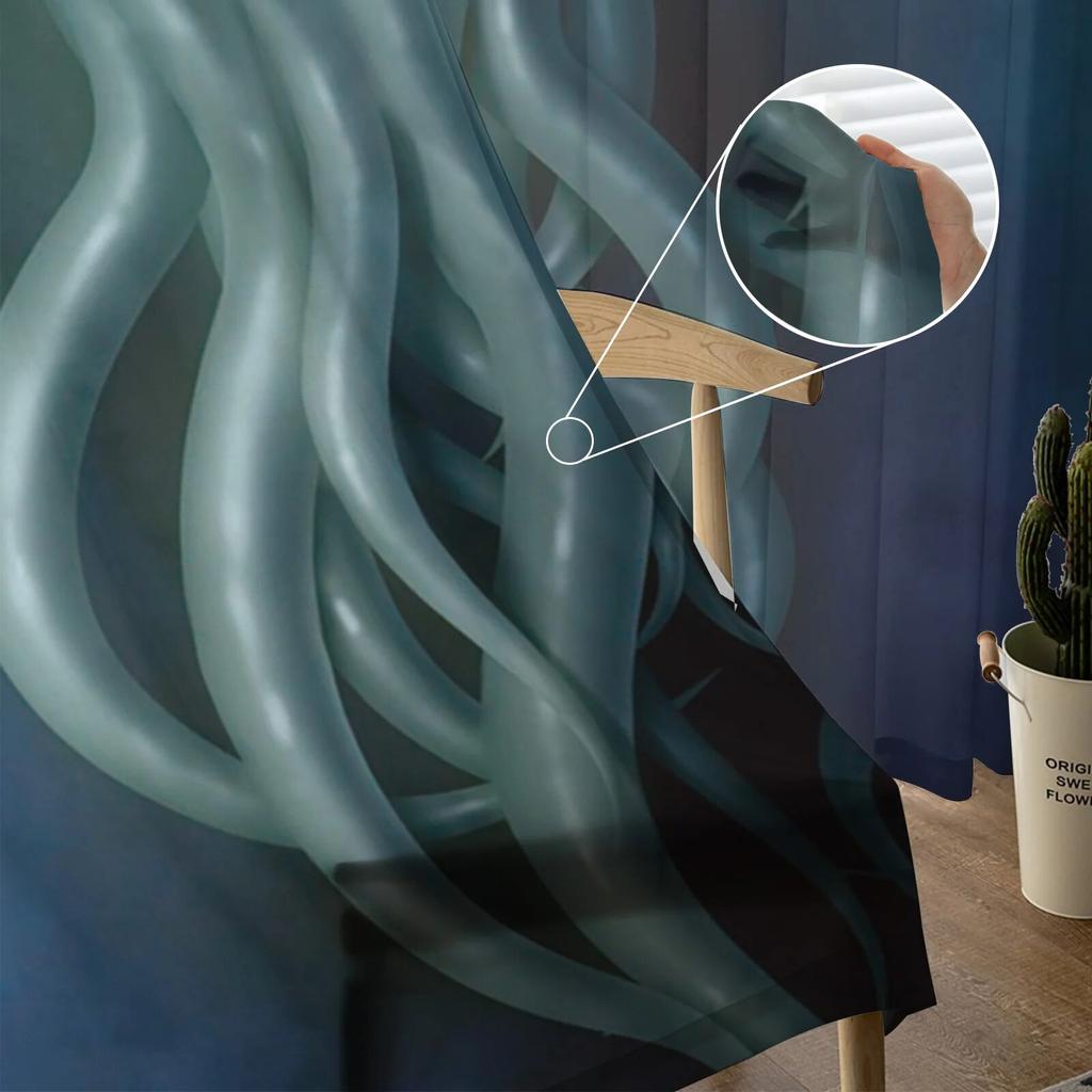 Sea Octopus Retro Cthulhu Sheer Curtains for Living Room Modern Voile Curtain Bedroom Tulle Curtains Window Drapes Decor