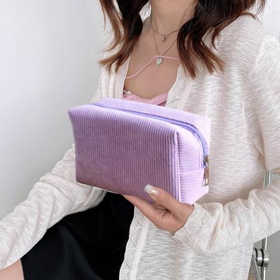 Corduroy Makeup Bag Travel Toiletry Organizer Clutch Portable Solid Color Cosmetic Bag for Home Daily Use Travel Vacation
