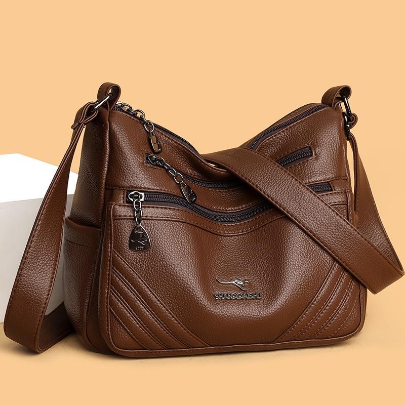 Bag Women's New Fashionable Versatile Soft Leather Messenger Bag Multi-layer Large-capacity Shoulder Bag Medium Mother Bag